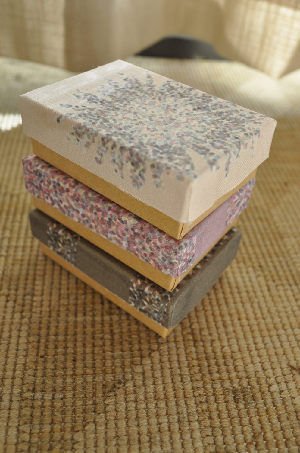 Fabric Covered Jewelry Boxes- Winter Pointallism Collection 3