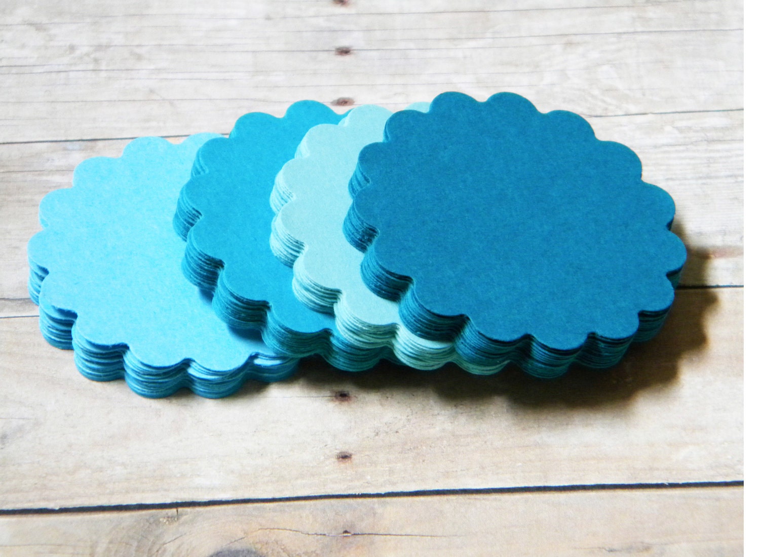 Scalloped Round  Tags Wish Tree Journaling Spots Banner Escort Cards Set of 60 Shades of Teal  Turquoise  Aqua