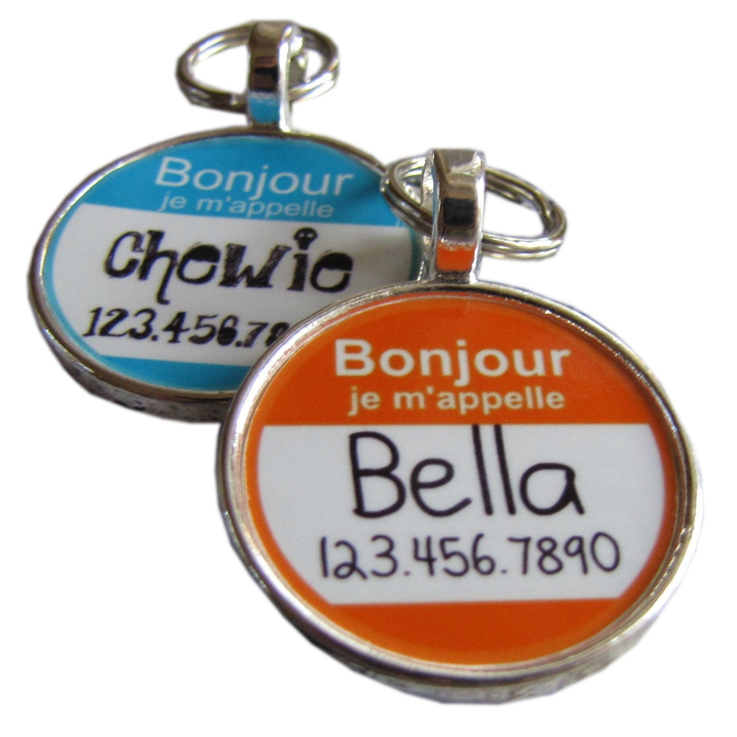 The Original Bonjour "Hello My Name Is" Silver Pet ID Tag -As Seen In Modern Dog Magazine