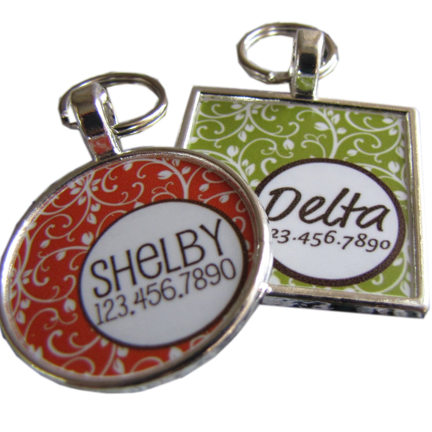 Garden Party Custom Pet ID Tag- Orange or Green