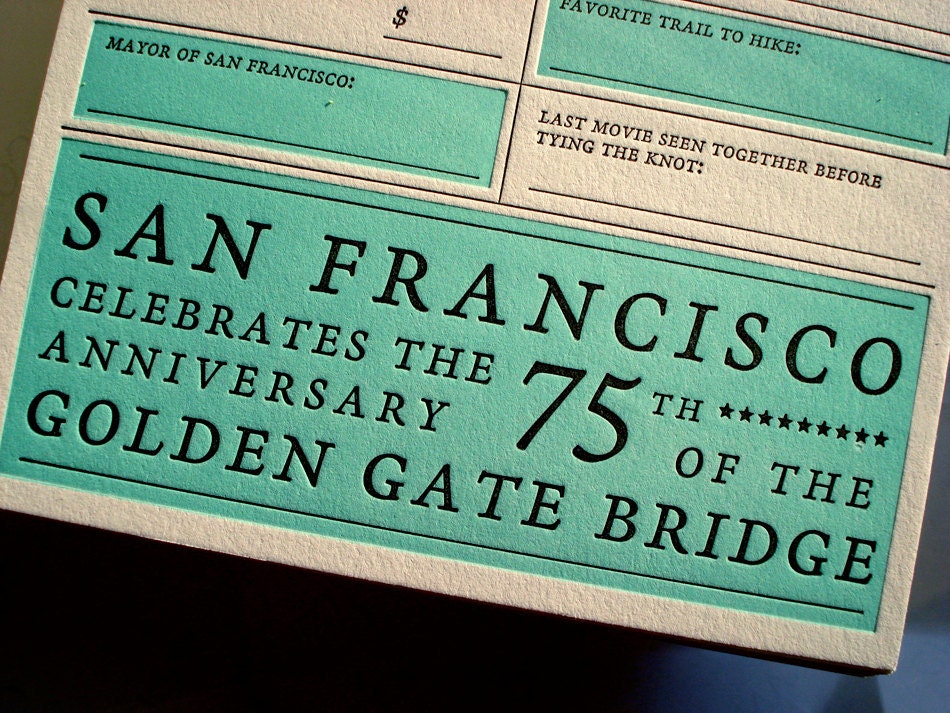 San Francisco Wedding 2012 The Year We Said 'I Do' Letterpress Card