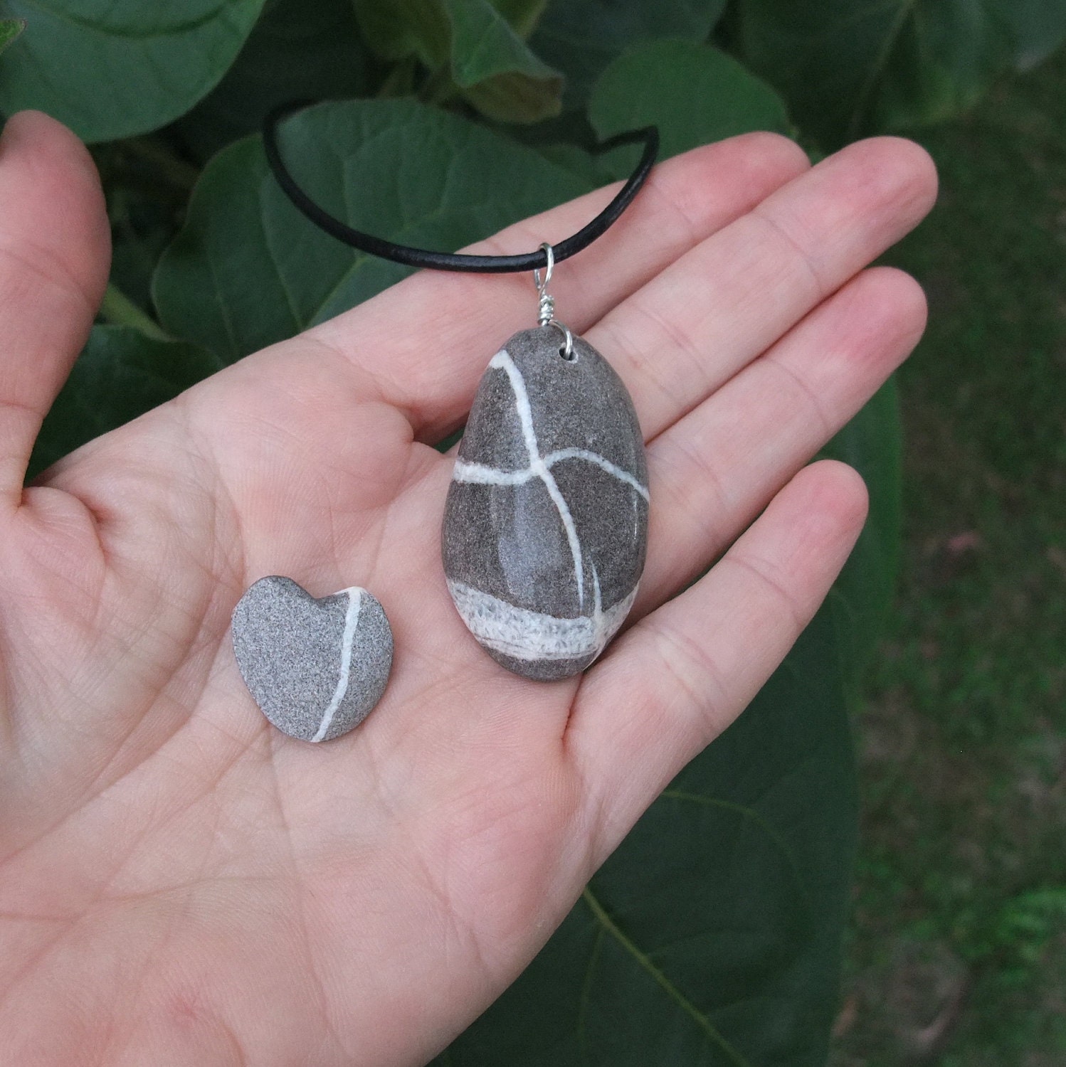 reserved for Bodhi - Beach stone pendant necklace - Mother & child.