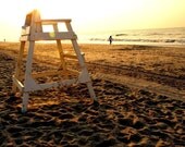 Lifeguard - Beach Sunrise Sunset Photography Gold Yellow Sand Fine Art Nautical White Black Chair Lustre Print - 8x10 Photograph