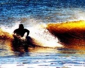 Catch a Wave - Surfer Ocean Folly Beach Photography SC South Carolina Yellow Blue Black White Fine Art Print - 5x7 Photograph