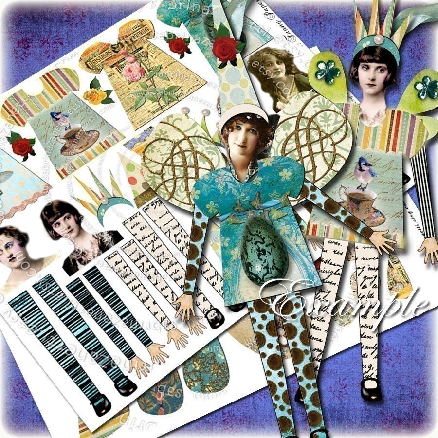 Instant Download - Digital collage sheets    FUNNY PAPER DOLL  altered art journal page atc aceo scrapbooking  / pp130