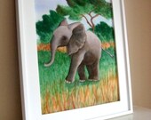 Elephant Safari Animal Nursery Wall Decor - 8x10 Print - Baby, Kids, Children FREE PERSONALIZATION