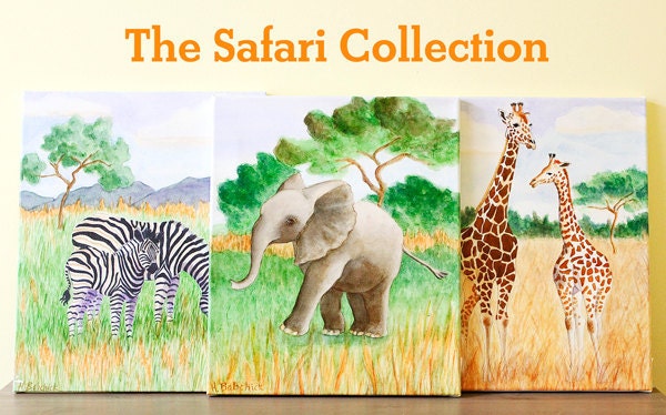 Safari Jungle Animal Fine Art Prints 8x10 - Set of 3 - Giraffe Elephant Zebra
