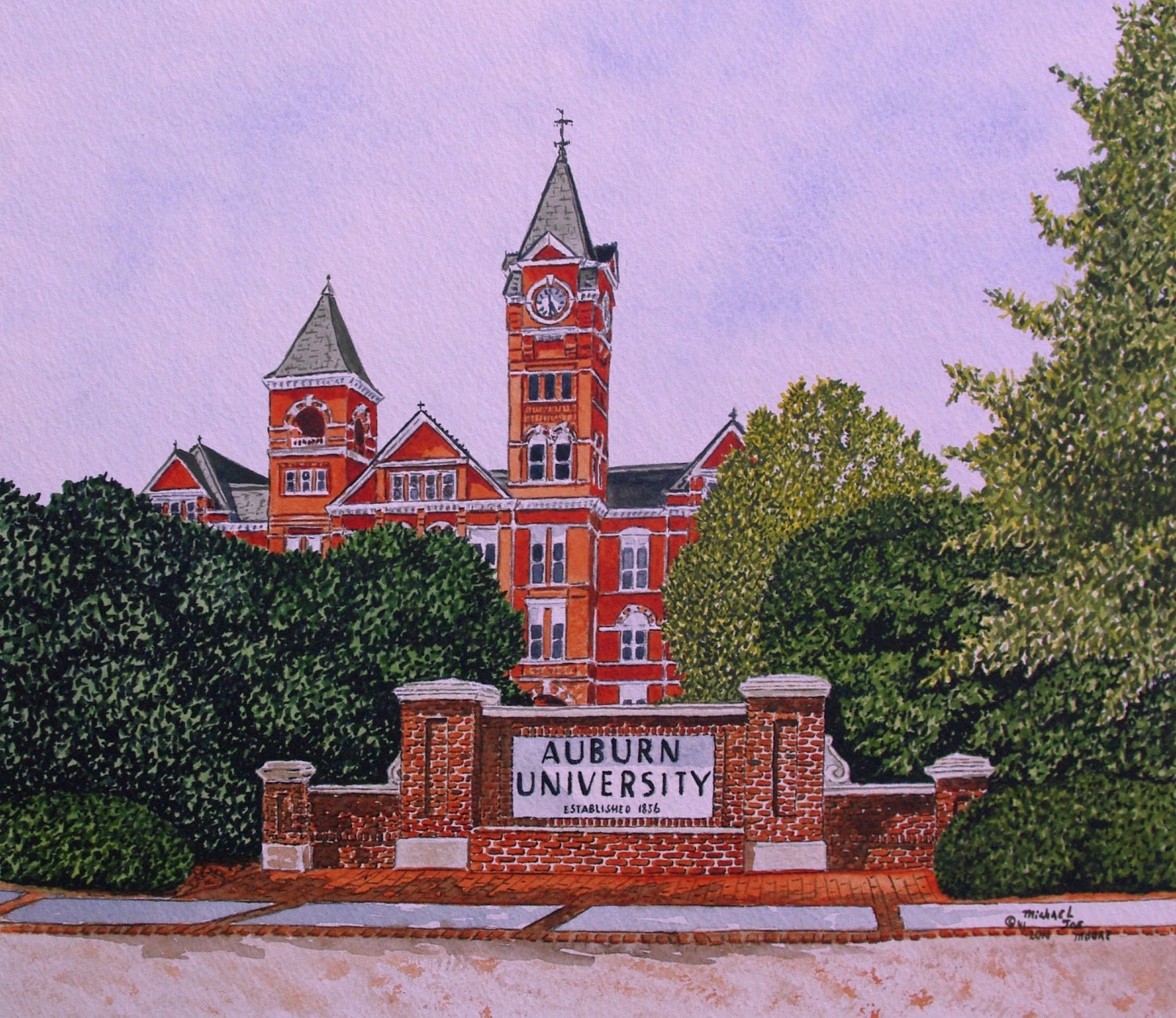Samford Hall Original Watercolor by Michael Joe Moore