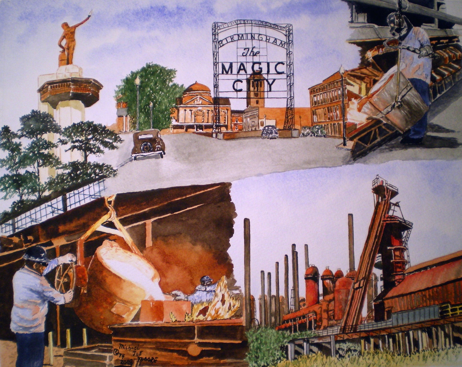 American Foundry Society Birmingham Chapter Regional Print from the Original Watercolor by Michael Joe Moore