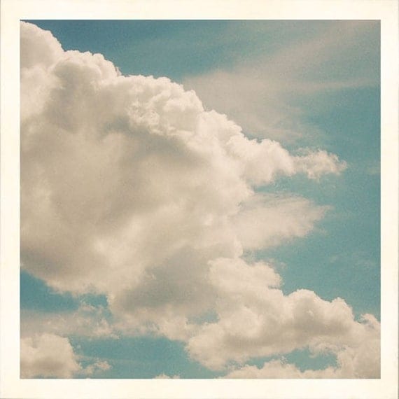 shabby chic photography - Marshmallow Clouds - 5x5 Photograph - happy blue sky