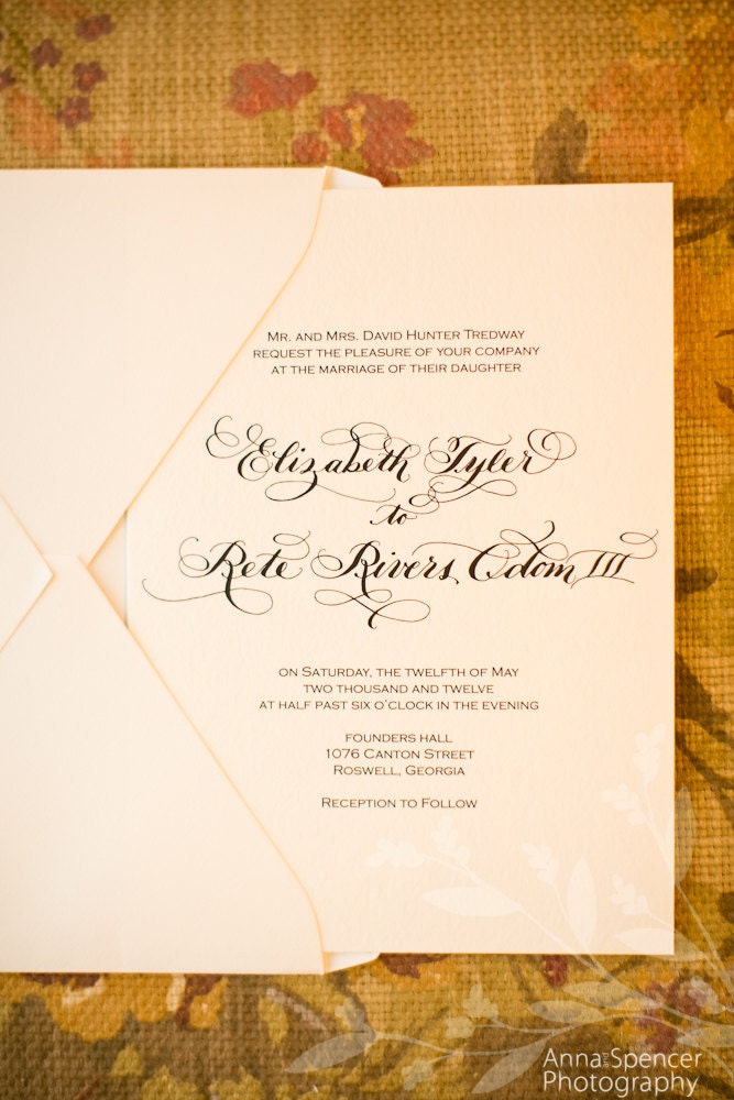 Traditional Calligraphy Wedding Invitation on Cotton Paper...Love No. 007...Ecofriendly