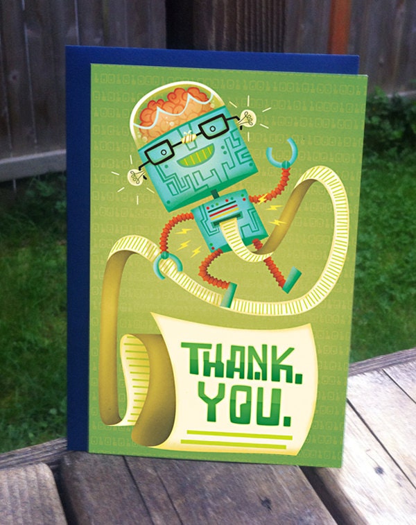 4x6 Robot Thank You Card w/ navy envelope