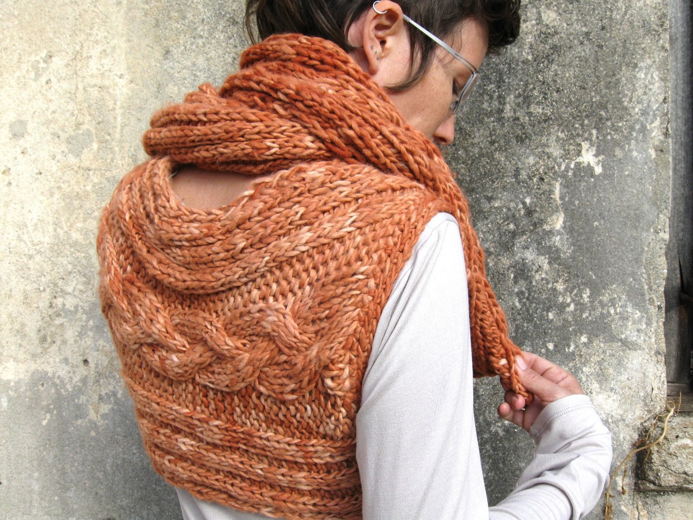 Reserved for Becky - Sale 30% Off - Hand Knitted Chunky Cable Scarf Handspun Viscose Eco Friendly Natural Dyed OOAK