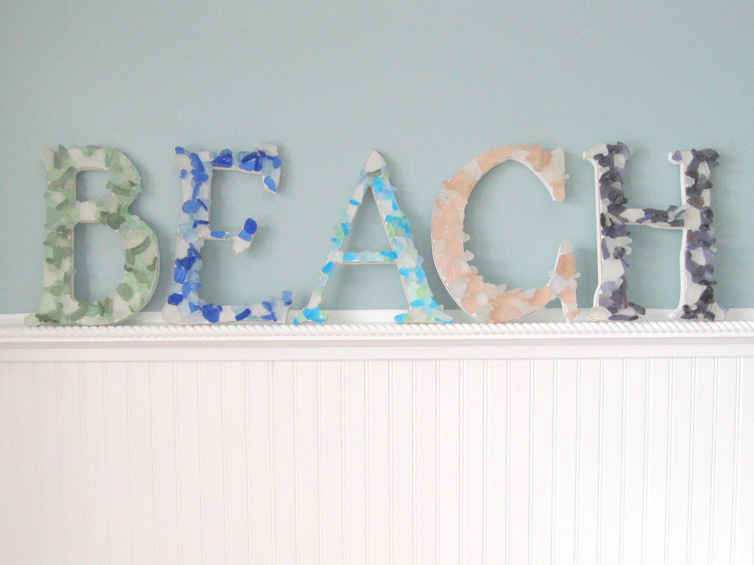 Sea Glass Letters Spell BEACH or SHORE in Many Colors