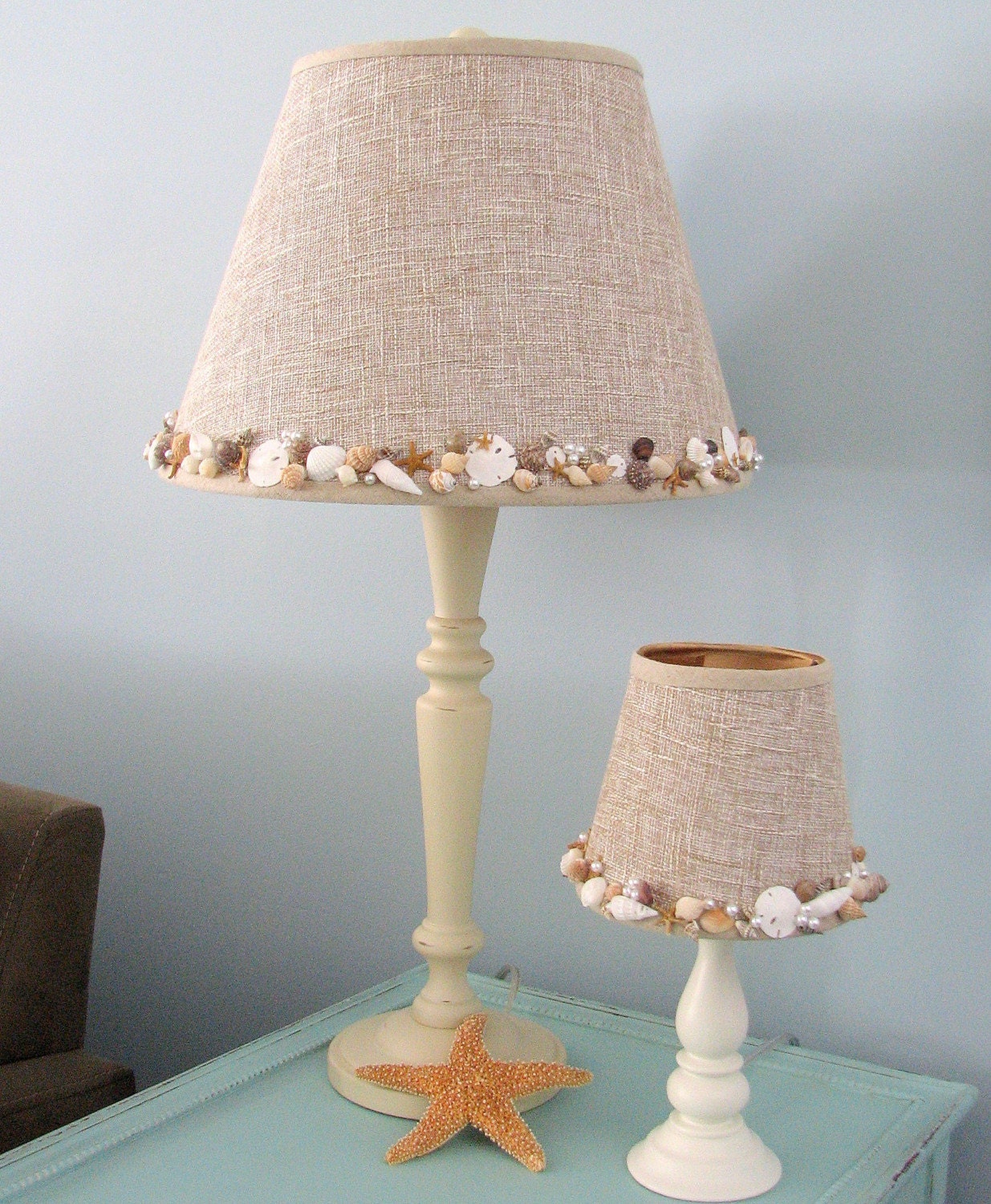 Seashell Lamp Shades on Seashell Lamp With Artisan Embellished Shade By Beachgrasscottage