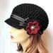 Womens Hat, Black Newsboy, Burgundy, Gray, Teens, Cancer Hat, Black Ribbon, Flower, Pearl, Gifts for Her, Birthdays JE148NFRALL7