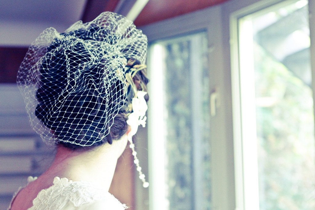 voluminous birdcage veil - ivory and white