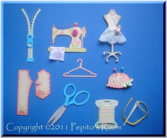 PRC Sew Cute Charms Set SVG files - scissors, zipper, sewing machine & more - PR Il_570xn