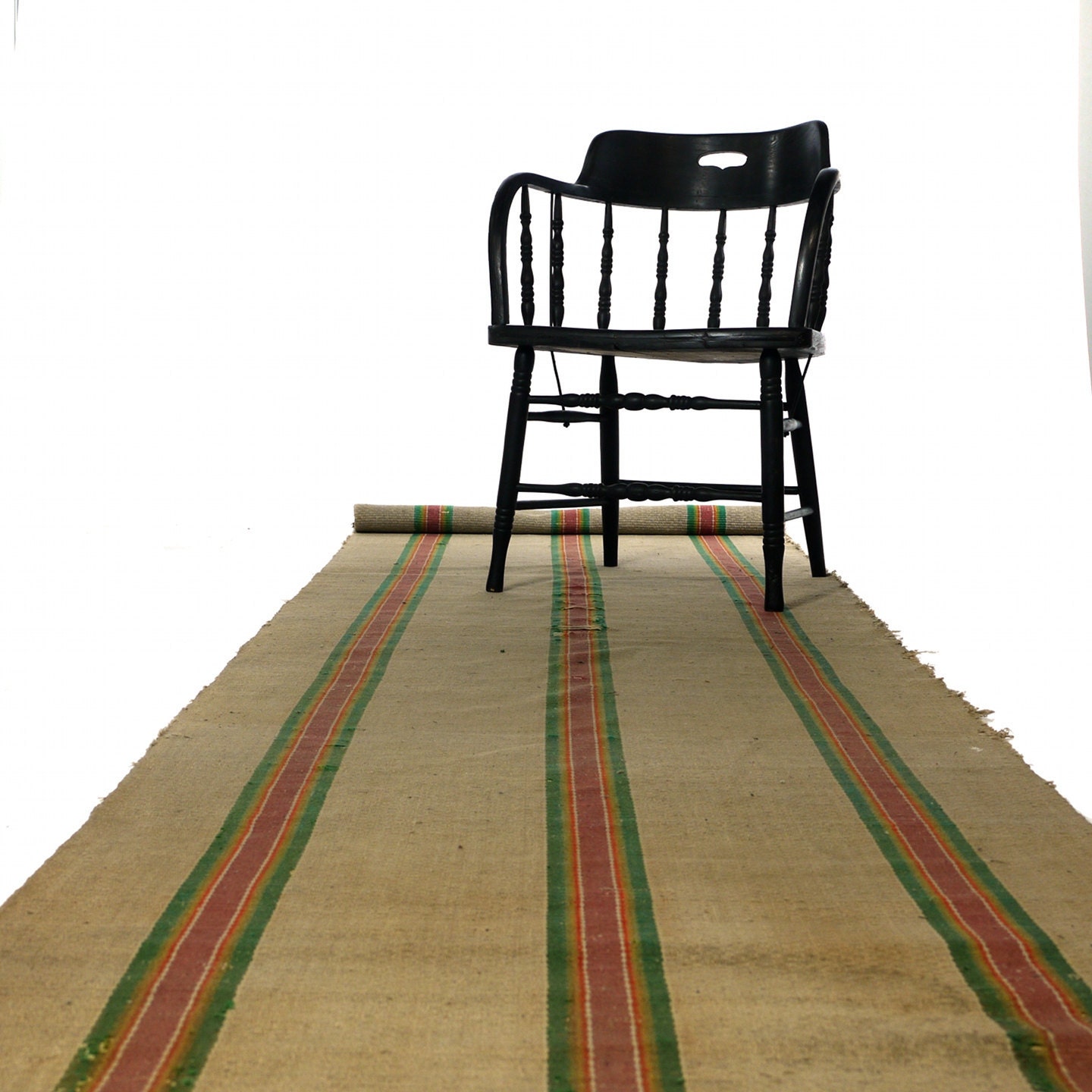 American Runner Rug, Vintage Striped Porch Hall Rag Rug