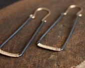 recycled sterling silver rectangle hoops with gold wire wrap