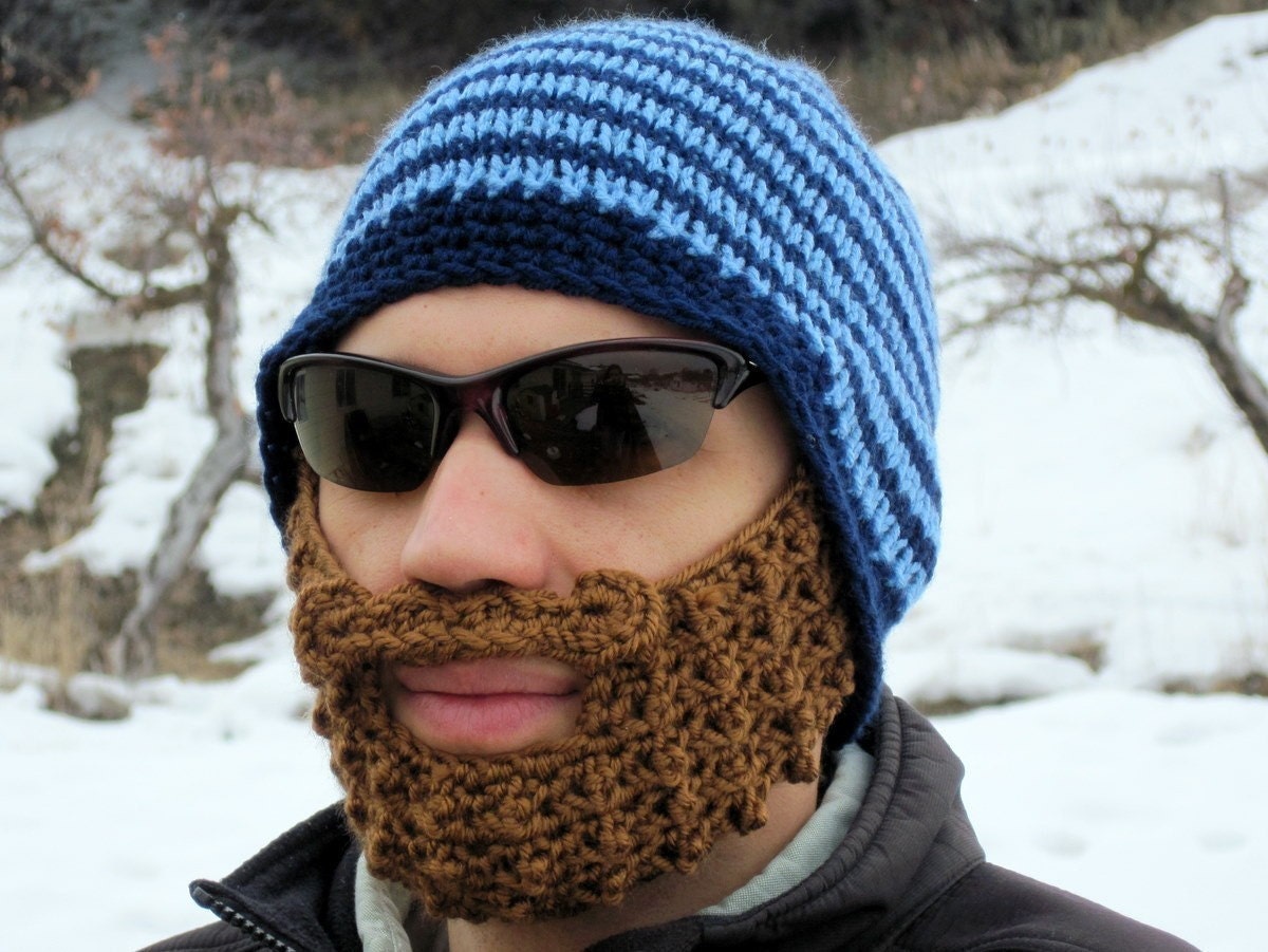 beard beanie - blue striped L/XL