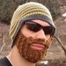 yellow and gray striped bearded beanie