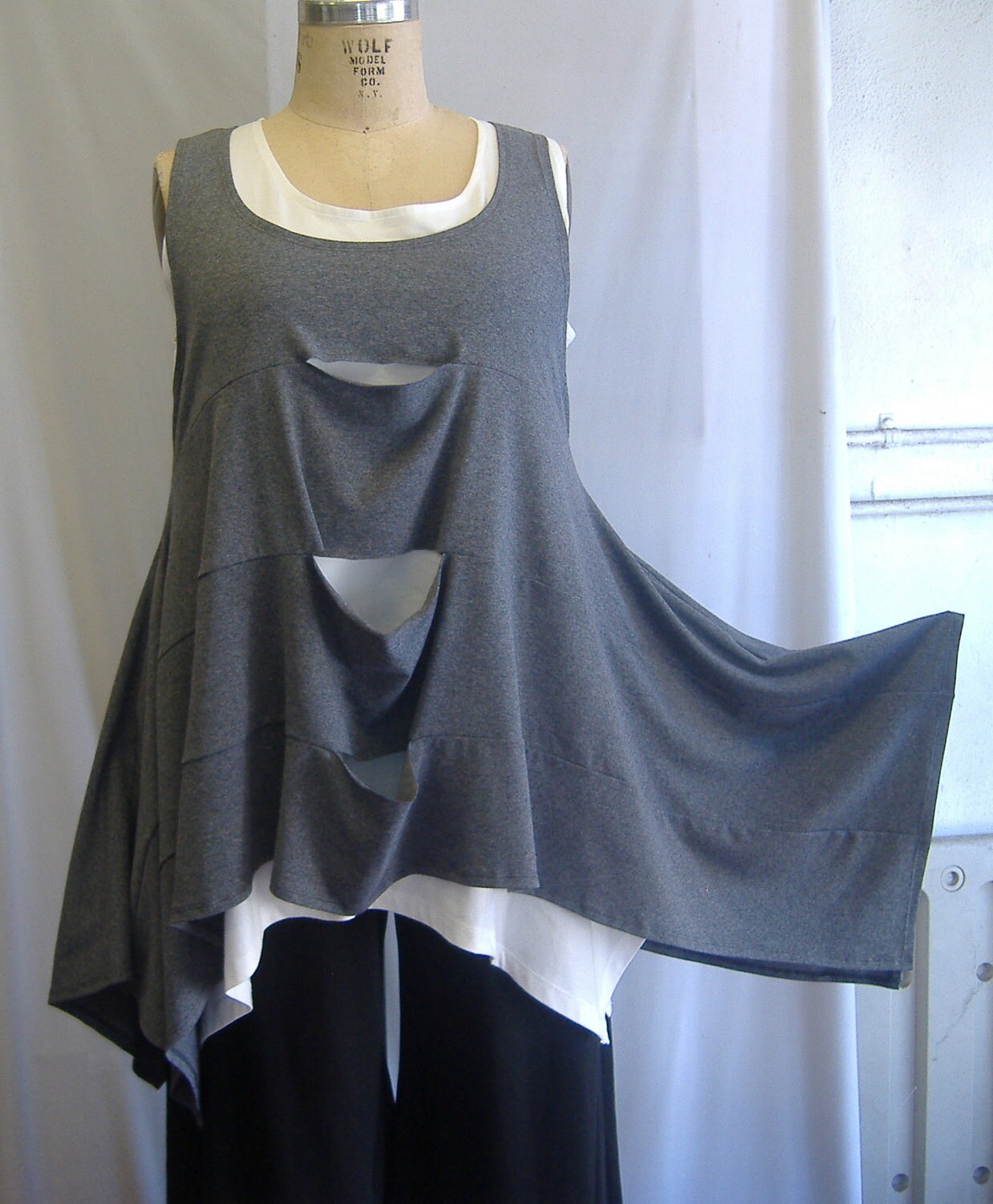 Coco and Juan Plus Size Top Lagenlook Layering Split Tunic Tank Top Gray Size 1 Bust to 50 Reserve for Amanda