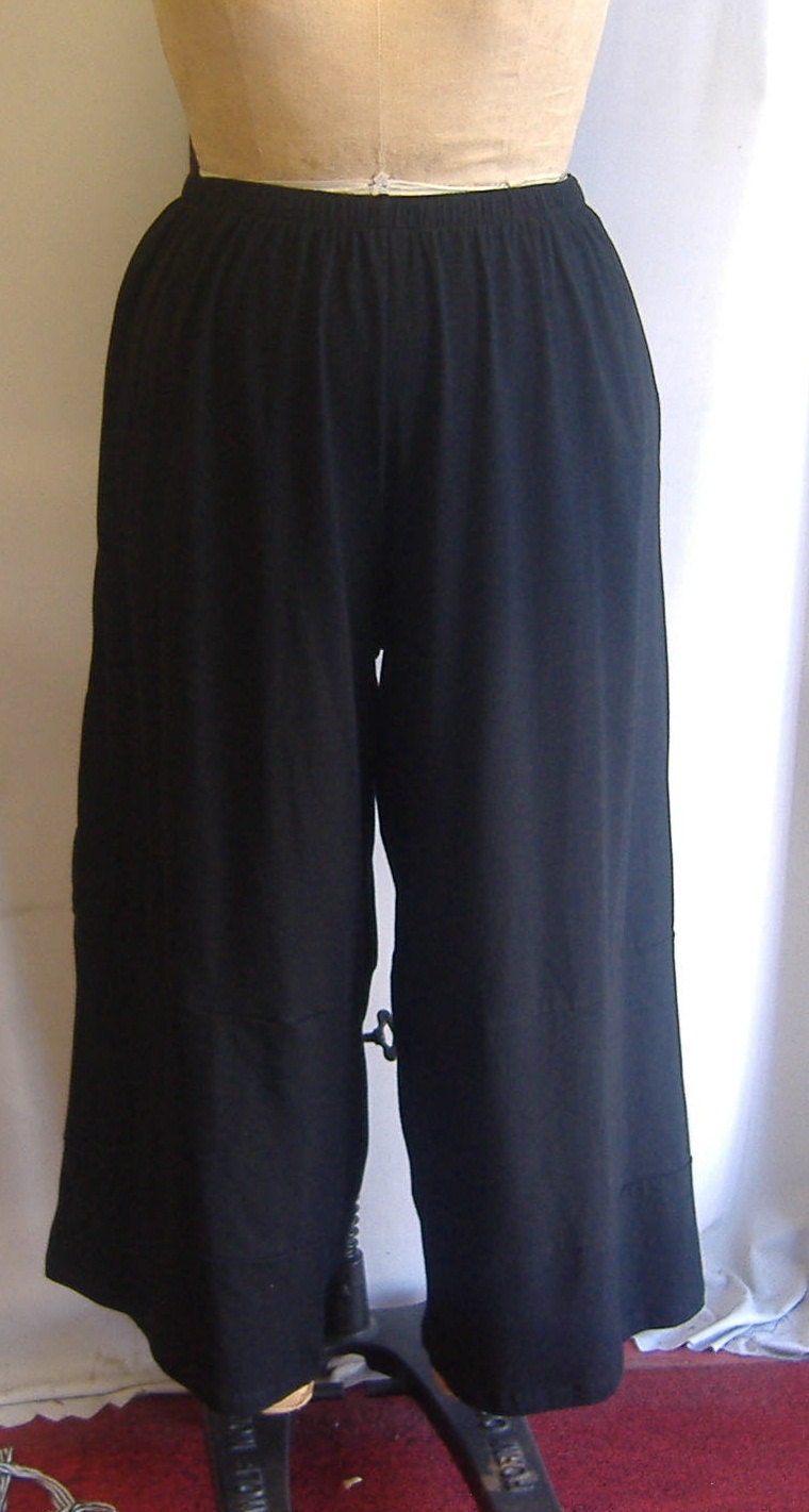 Coco and Juan Plus Size Lagenlook Black Cotton Knit Wide Leg Pant Size 2 fits 3X,4X