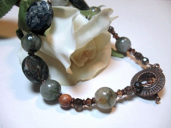 Blue, Green, Brown, Bracelet w Copper - Natalie