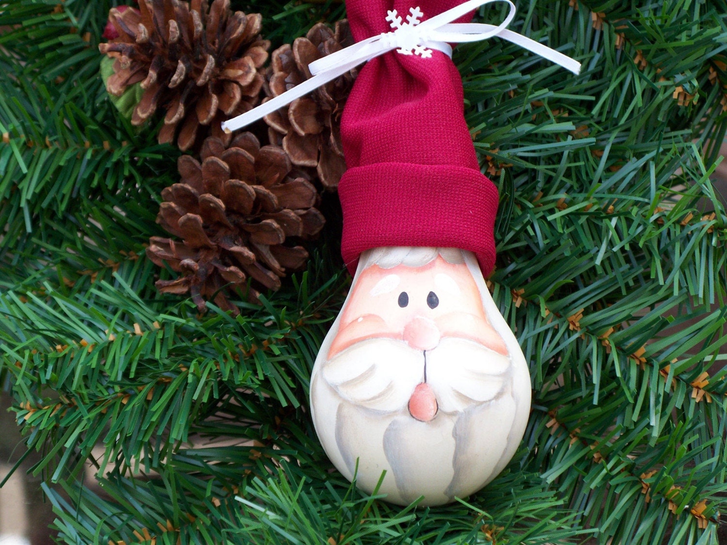 Hand Painted Santa Claus Christmas Light Bulb Ornament