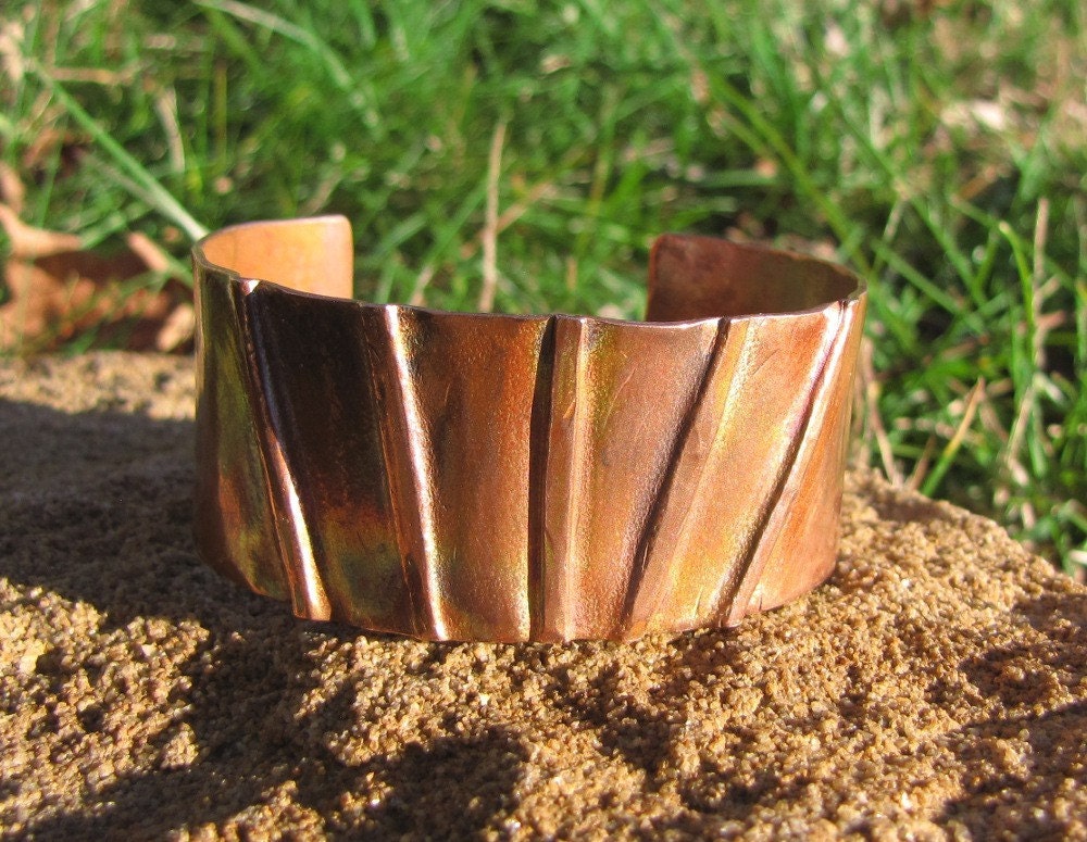 Superhero Copper Cuff Bracelet - Hand Forged from Copper, Size Medium, Fold Formed Jewelry with Heat Patina