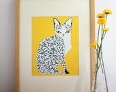 Yellow Mau Cat Illustration, Cat Art - Free US Shipping