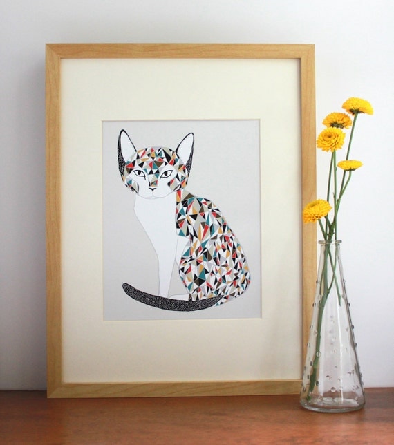 Calico Cat Illustration - Free US Shipping
