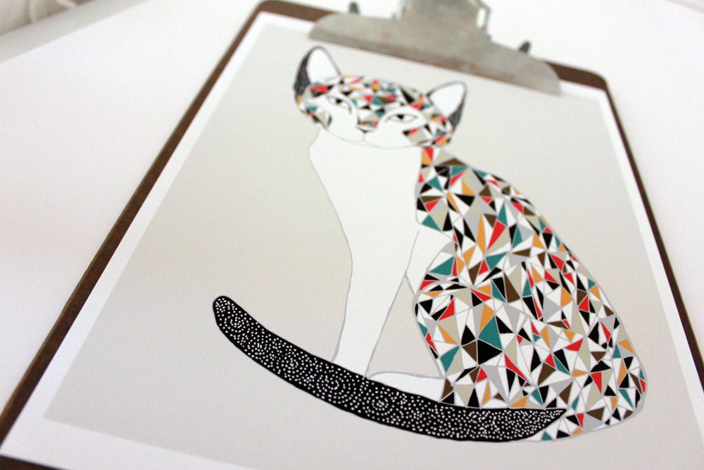 Calico Cat Illustration - Free US Shipping