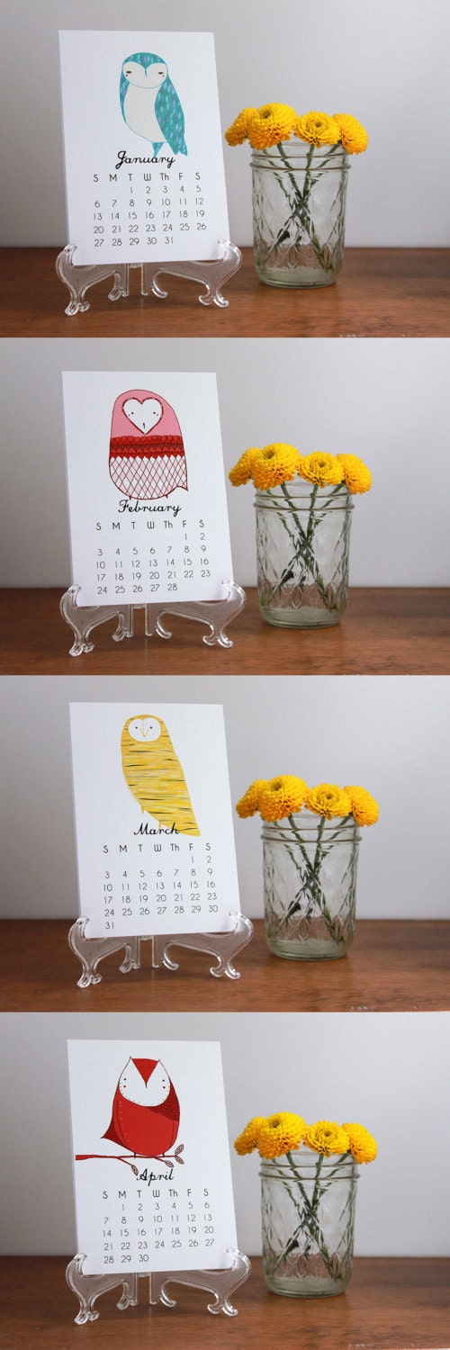 Sale 2013 Illustrated Owl Calendar with Display Easel