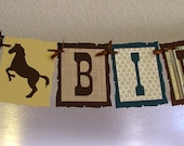 Horse Shoes Cowboy Western HAPPY BIRTHDAY Banner/Garland in Blue and Brown party decoration