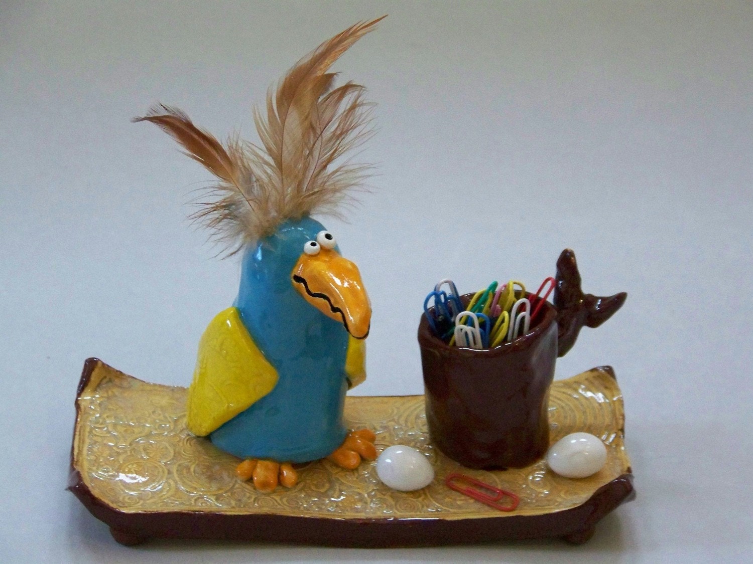Ceramic Bird Desk Pencil or Paperclip Holder - Item 1007