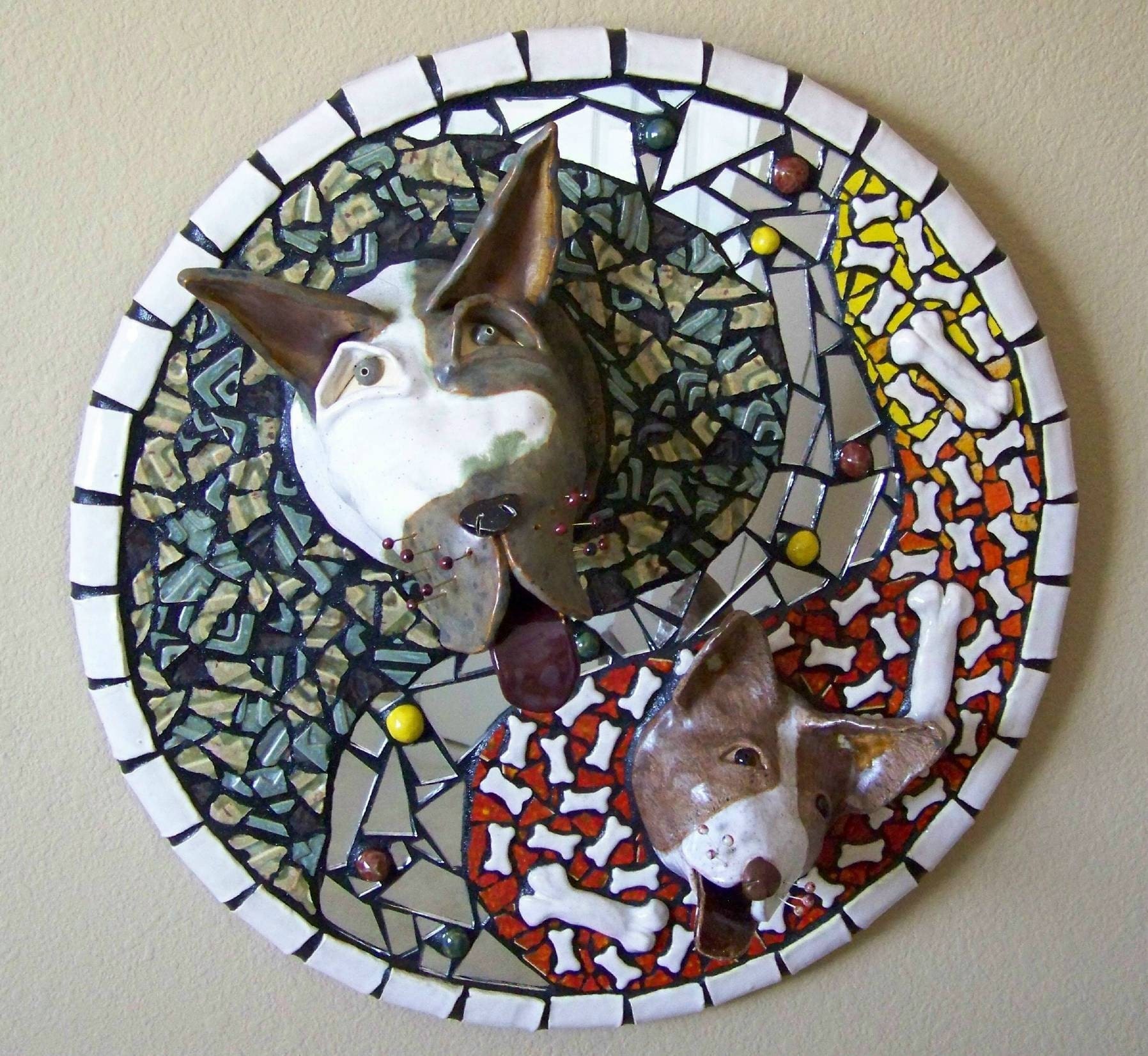 Mosaic Great Dane and English Bull Terrier Circular Picture "Woofpack"