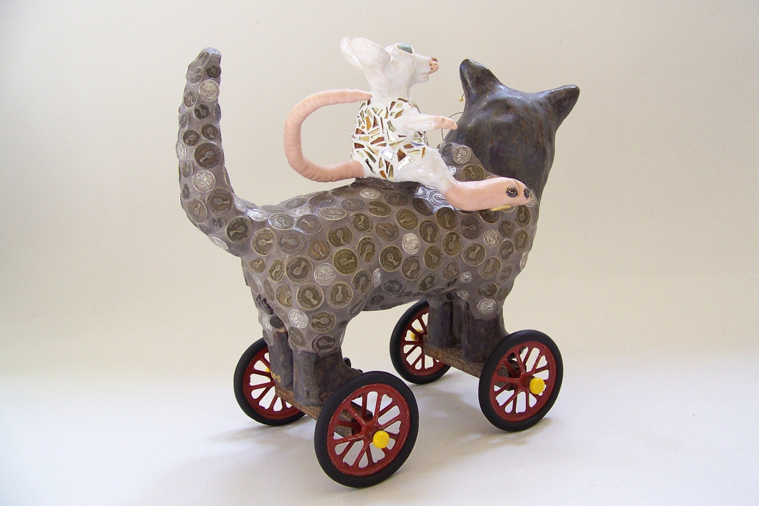 Mosaic Cat Sculpture on Wheels "Ratz-N-Katz"
