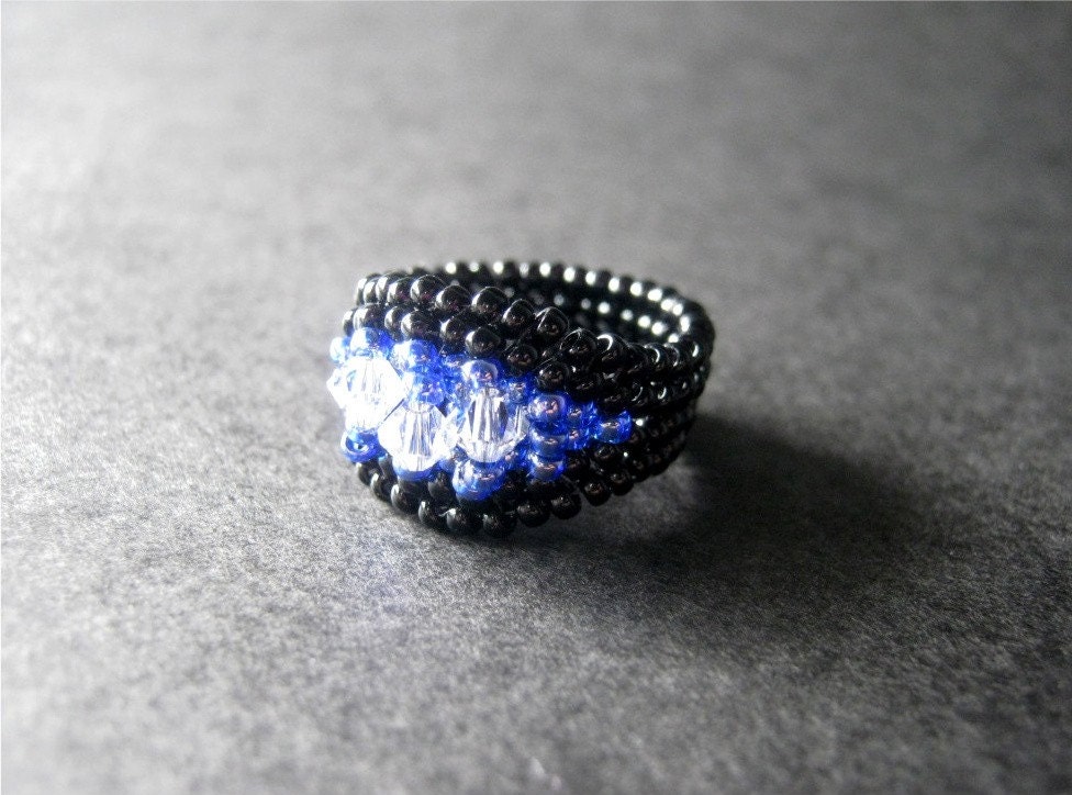 Night Sky Beadwork Ring RESERVED