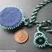 Turquoise Blue Pendant. Bead Embroidery Medallion with Black and Aqua Striped Chain