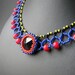 Black Heart Collar. Handmade Beaded Egyptian Necklace in Blue, Red and Jet Black
