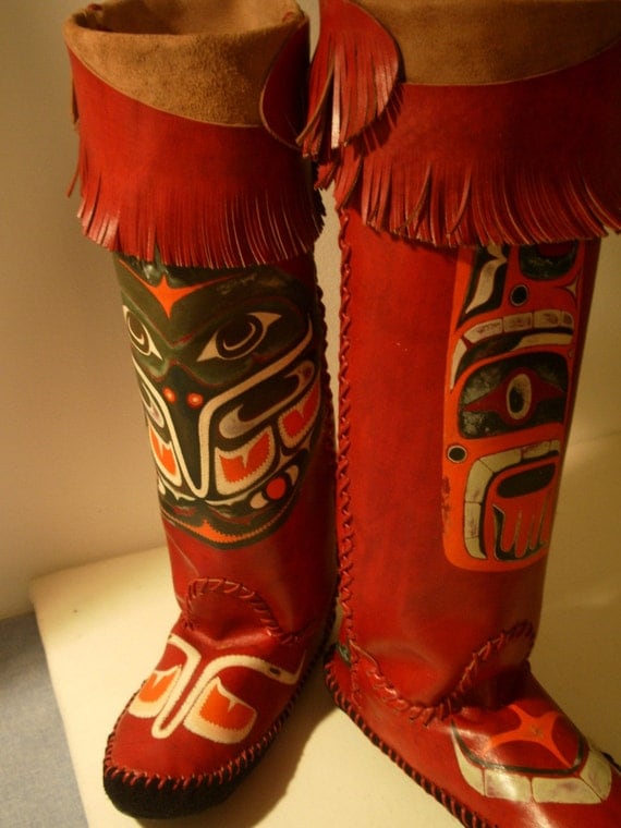 Boot Moccasins Haida Native American Images Killer Wale TEE-PEE-TOES Hand Made Cracchiolo Designs