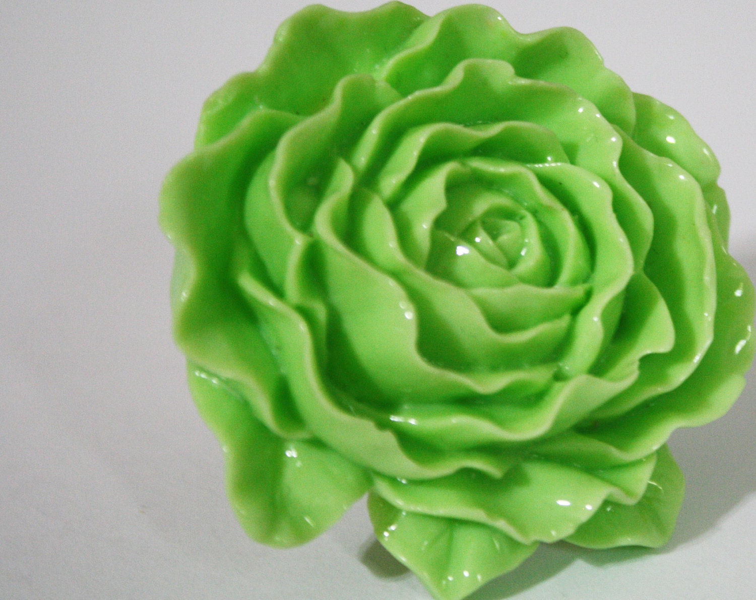 Large Green and Silver Rose Cocktail Ring
