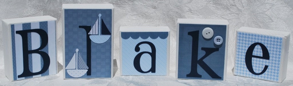 Nautical Baby Block Letters . Blue and White . Blake