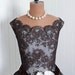Reserved for Crawford 1950's Vintage Jeanne Lanvin Paris Haute-Couture Designer Cappuccino Chantilly-Lace and Ivory-White Tulle Scalloped Low-Cut Plunge Rose-Floral Applique Ballerina-Cupcake Princess Circle-Skirt Formal Wedding Evening Gown Dress