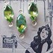 6 x Vintage PERIDOT AB 10 x 5 mm Glass Navettes in Silver-Plated Two-Ring Settings