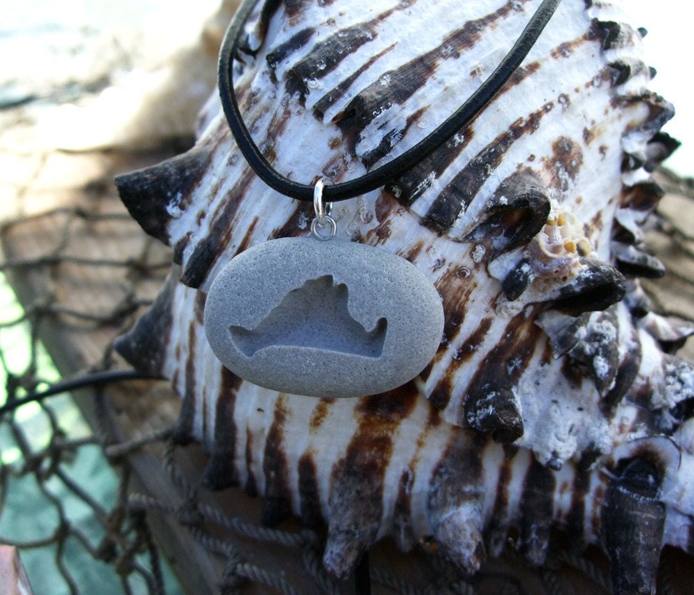 MV Island on Martha's Vineyard Beach Stone Pendant