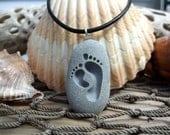 Footprints on Martha's Vineyard Beach Stone Pendant