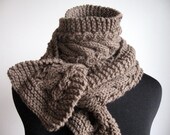 Taupe Heather Cable and Lace Vegan Scarf Knitted Scarf Beige Scarf Mens Cable Scarf-Christmas in July christmasinjuly - KnitsByNat